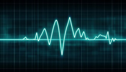 Cyan Animated Heartbeat on Dark Blue Background Pulse Symbolizes Technology and Life Rhythm