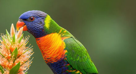 Colorful parrot perched on a flowering plant in nature