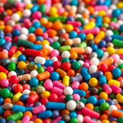 Obraz premium A colorful assortment of small, cylindrical and spherical sprinkles