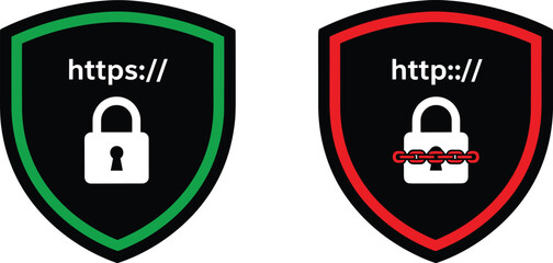 Fototapeta premium Secure http https padlock shield green red
