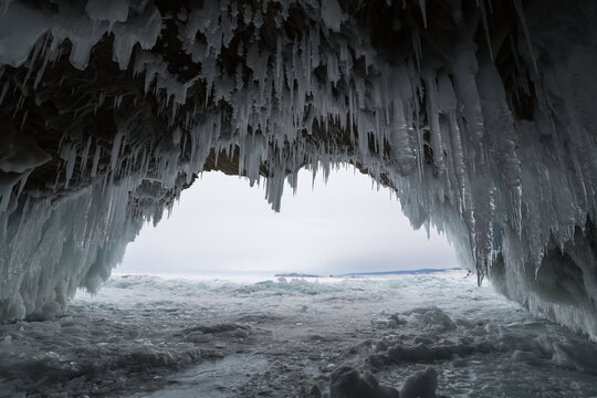 Ice cave on island Olkhon at Baikal Lake