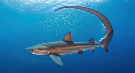 Obraz premium Shark swimming in deep ocean water