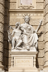 Obraz premium 19th Century allegorical figures representing Europe on the facade of the Naturhistorisches Museum (Natural History Museum), Vienna, Austria