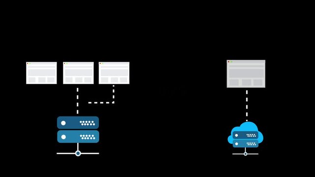 Shared Hosting vs Cloud Hosting Concept on Black Background