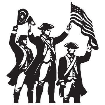 Colonial Patriots Holding American Flag - Revolutionary War Independence Illustration