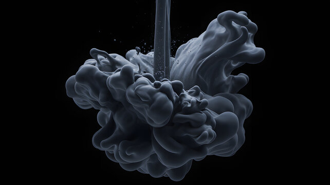 Dark Ink Cloud Swirling in Water with Bubbles