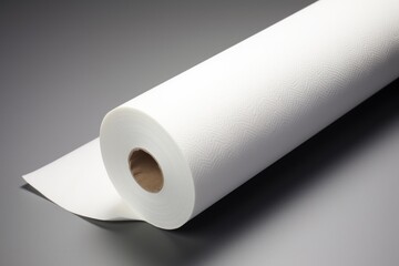 Fototapeta premium White wallpaper roll partially unrolled, showcasing its texture and readiness for home renovation or interior design projects