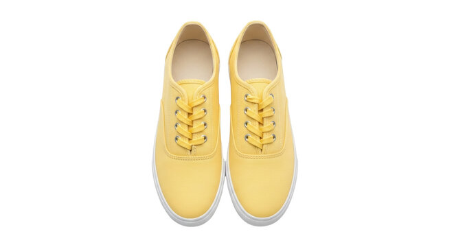 Isolated yellow canvas shoes footwear, casual comfortable laced, sneakers for everyday wear