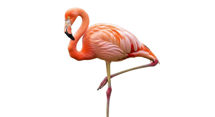 Isolated American flamingo with orange plumage standing gracefully on one leg outdoors © Rowan