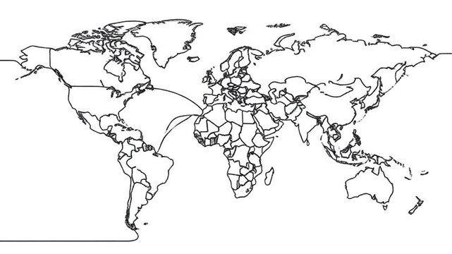 Single line art map of North and South America continents