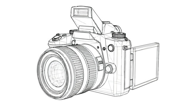 Professional DSLR camera photography gear sketch art