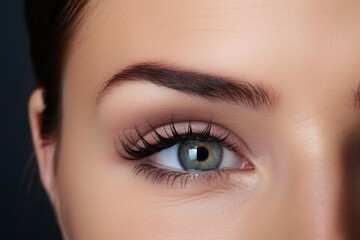 Fototapeta premium Woman's eye with beauty makeup, winged eyeliner, and artificial lashes