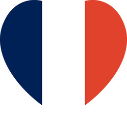 France flag in heart shape. France flag button, badge, sticker. French flag icon. National heart shaped flag. 