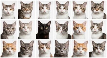 Fototapeta premium A Beautiful Collection of Diverse Domestic Cats with Unique Breeds, Colors, and Expressions