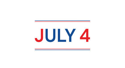 Obraz premium Vector illustration of 'JULY 4' in red, white, and blue colors, isolated on transparent background.