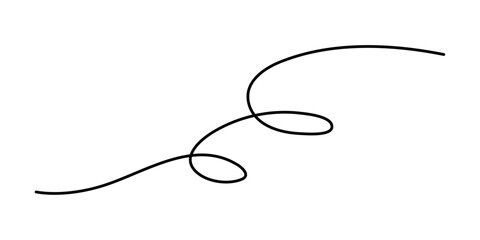 Fototapeta premium Wavy curly stroke one line art, hand drawn scribbly dividing loop element drawing continuous contour. Twiddle swirl separator curve strip, volutes and tendril design. Isolated. Editable stroke. Vector