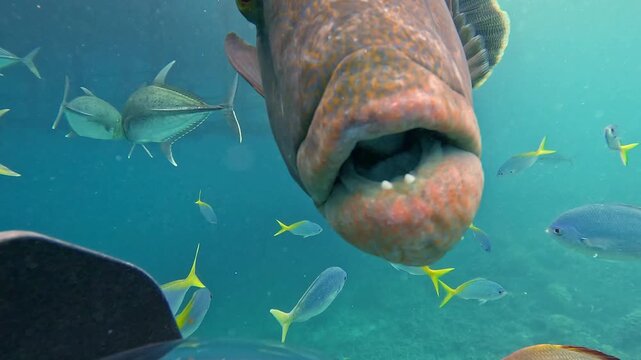 Giant napoleon wrasse swimming underwater