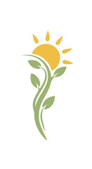 Obraz premium Vines Rising with an Abstract Sun Icon in Golden Yellow & Light Sage Tones. transparent.