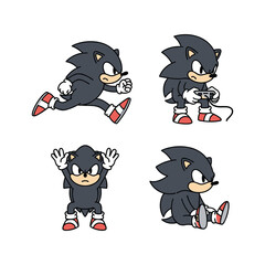 Sonic the Hedgehog cartoon character in various poses and actions on white background
