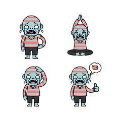 Cartoon character expressing different emotions with thumbs up approval