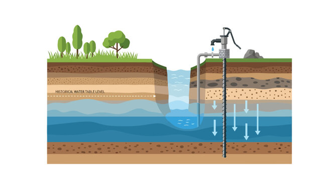 Well Pump and Aquifer Cross Section Diagram
