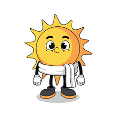 Cartoon sun character with scarf and sneakers in a relaxed pose