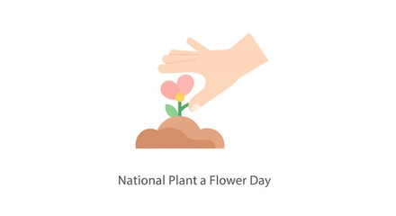 Obraz premium Hand planting heart shaped flower in soil on national plant a flower day