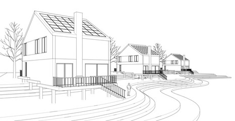 Fototapeta premium townhouse architectural sketch 3d illustration 