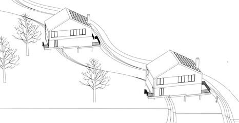 Obraz premium townhouse architectural sketch 3d illustration 
