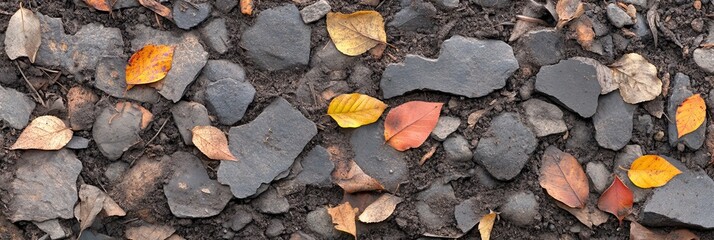 Scenic Forest in Autumn with Colorful Fallen Leaves on Cobblestone Ground and Natural Beauty
