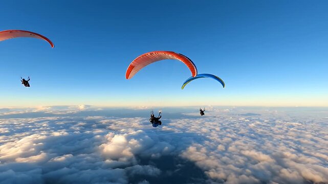 Paragliding Above Clouds at Sunset Adventure Aerial Shot