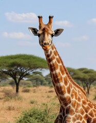 Fototapeta premium A giraffe in its natural habitat, an animal of the African savannah