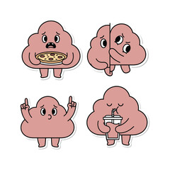 Cartoon brain characters with different emotions and actions in a minimalist style