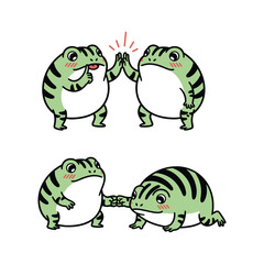 Cartoon frogs showing friendship and teamwork in a playful illustration