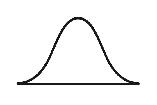 A simple black line drawing of a bell curve or normal distribution graph on a white background. This minimalist illustration represents statistical data and mathematical probability.