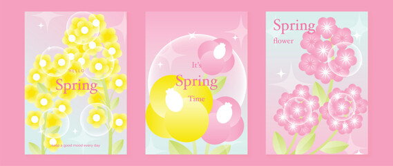 Spring cherryblossom and daisy flowers vector poster illustration with pink yellow white colors. Modern decorative design for greeting cards, wall art, covers, and seasonal templates. © TWINS DESIGN STUDIO