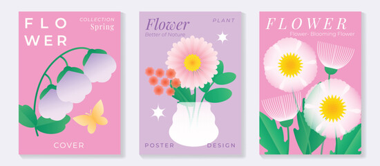 Spring lily and daisy flowers vector poster illustration with pink white mint colors. Modern decorative design for greeting cards, wall art, covers, and seasonal templates. © TWINS DESIGN STUDIO