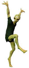 3D Rendering Green Alien on White