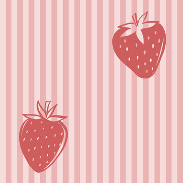 hand-drawn red strawberry seamless pattern fine line art background romantic cute love summer vibe decoration greeting card