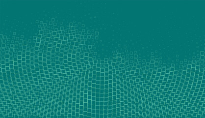 Abstract digital wave pattern with glowing squares forming a futuristic landscape under a dark teal sky with subtle dots © hlimakter73