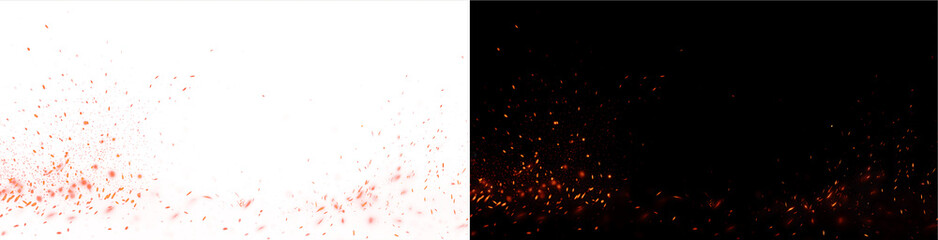 Fire Embers and Spark Shower Overlay, Transparent PNG and Black Background Versions. Fire embers with floating sparks and particle shower, provided as transparent PNG overlay © SERHII