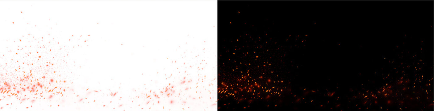 Fire Embers and Spark Shower Overlay, Transparent PNG and Black Background Versions. Fire embers with floating sparks and particle shower, provided as transparent PNG overlay