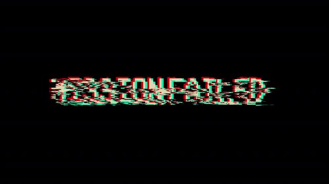 Mission failed Pixel Glitch effect animation. A Glitch and Pixel Effect Text Animation for Gaming Videos in black background in HD animation with alpha channel 