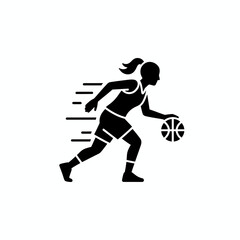 Obraz premium Female basketball player in dynamic motion with ball