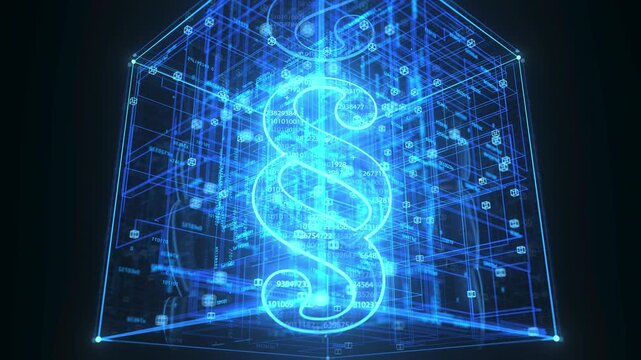 4k Video Digital Law Symbol in Futuristic Virtual Data Space. ProRes 4444.