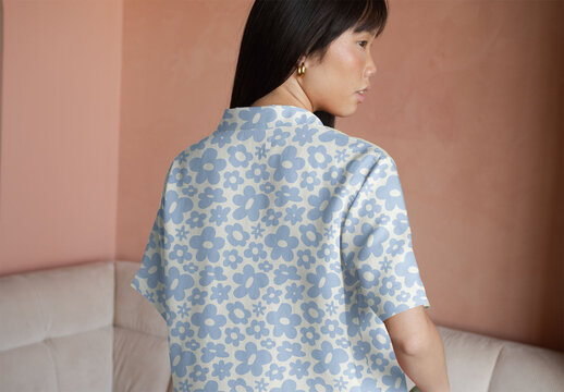 Mockup Of Woman Wearing Customizable Blouse, Rear View