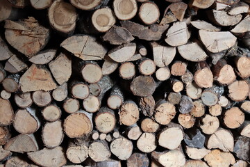 Close up of a log stack in a wood shed