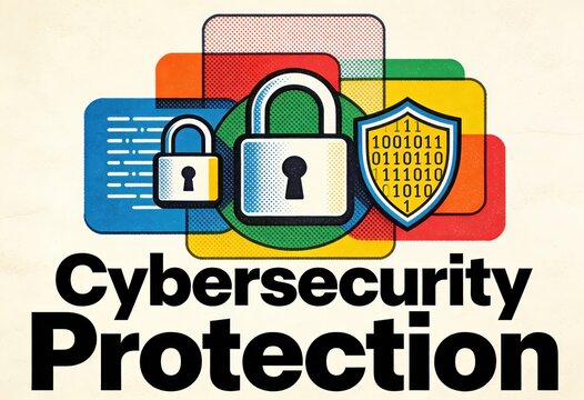 Cybersecurity Protection Safeguarding Digital Assets with Data Encryption Techniques, Security Protocols, and Innovative Lock Mechanisms in a Colorful Abstract Composition