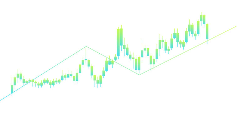 Modern Green Blue Gradient Stock Market Candlestick Trend Chart Illustration Isolated on Transparent Background
