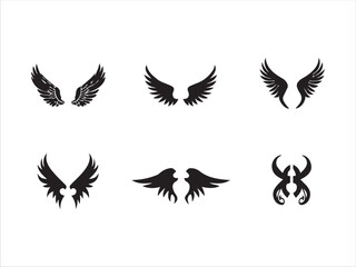 Naklejka premium Black and white stylized wings and horns graphic design elements collection